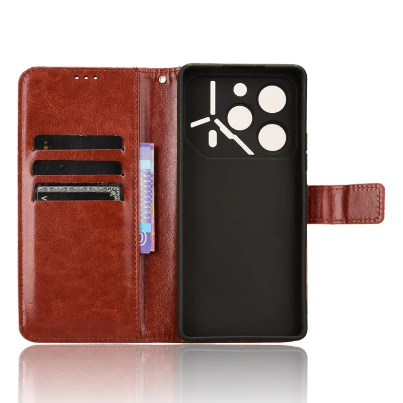 For TECNO Pova 6 Pro 5G LI9 Case Crazy Horse Texture Wallet Leather Phone Cover - Brown