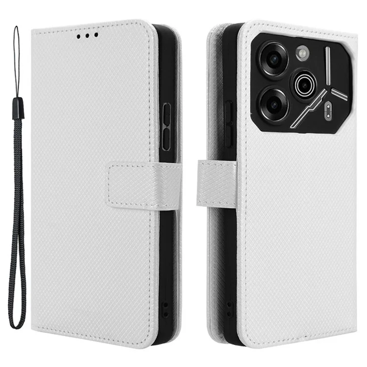 For TECNO Pova 6 Pro 5G LI9 Case Stand Wallet Diamond Texture Leather Phone Cover - White