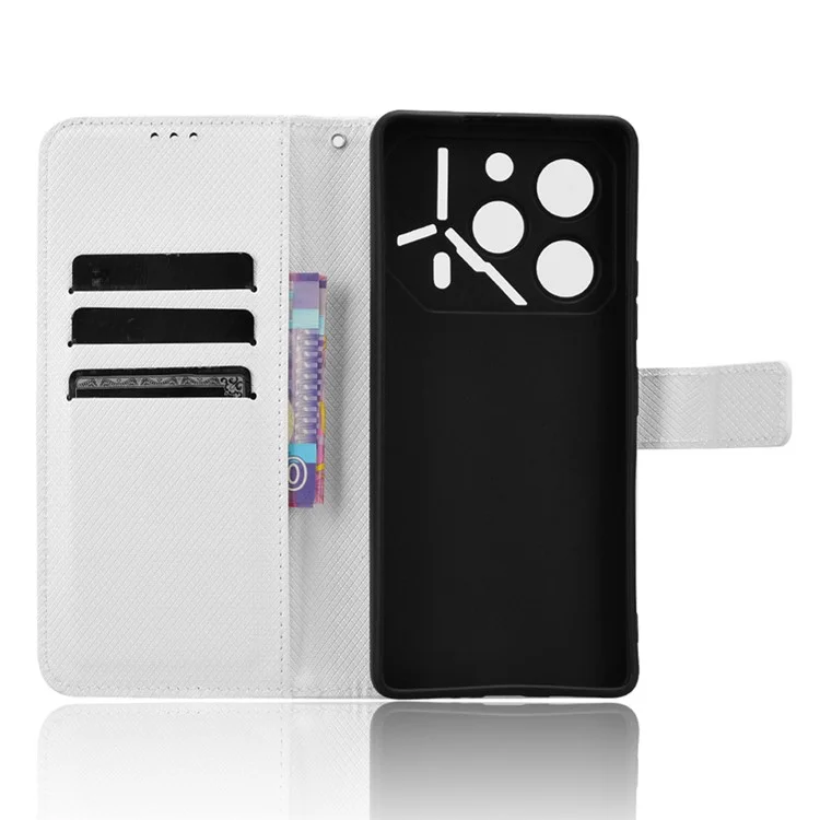 For TECNO Pova 6 Pro 5G LI9 Case Stand Wallet Diamond Texture Leather Phone Cover - White