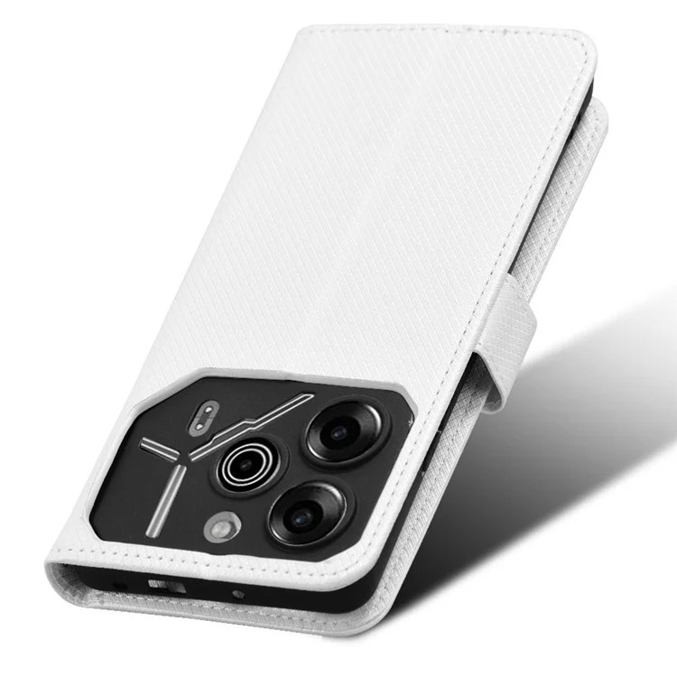 For TECNO Pova 6 Pro 5G LI9 Case Stand Wallet Diamond Texture Leather Phone Cover - White