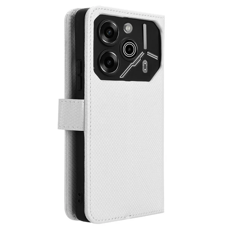 For TECNO Pova 6 Pro 5G LI9 Case Stand Wallet Diamond Texture Leather Phone Cover - White