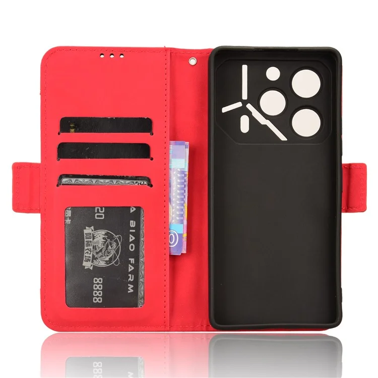 Para TECNO Pova 6 Pro 5G LI9 Funda de Piel Múltiples Ranuras para Tarjetas Funda para Teléfono - Rojo