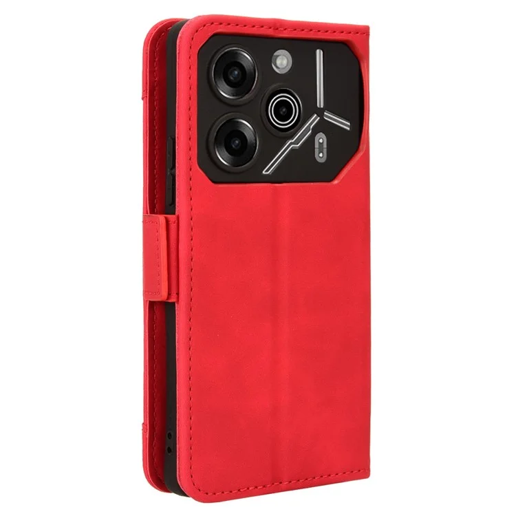 Para TECNO Pova 6 Pro 5G LI9 Funda de Piel Múltiples Ranuras para Tarjetas Funda para Teléfono - Rojo