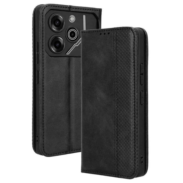 Para TECNO Pova 6 Pro 5G LI9, funda de cartera de textura retro de cuero, cubierta de teléfono - Negro