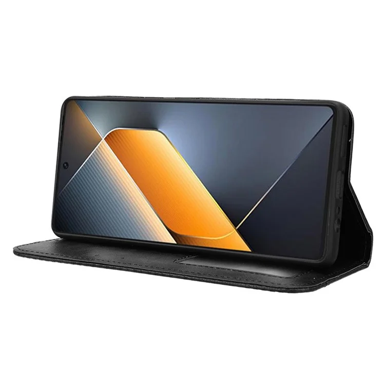 Para TECNO Pova 6 Pro 5G LI9, funda de cartera de textura retro de cuero, cubierta de teléfono - Negro