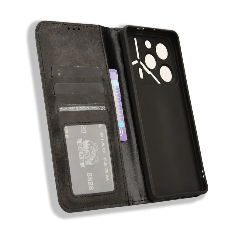 Para TECNO Pova 6 Pro 5G LI9, funda de cartera de textura retro de cuero, cubierta de teléfono - Negro