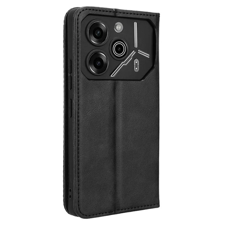 Para TECNO Pova 6 Pro 5G LI9, funda de cartera de textura retro de cuero, cubierta de teléfono - Negro