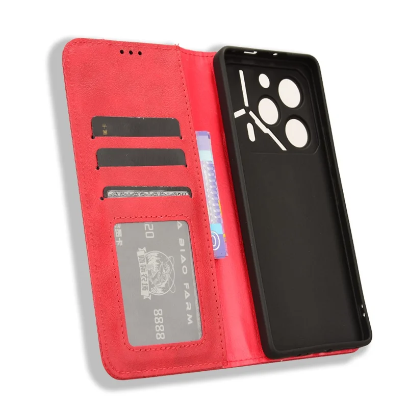 For TECNO Pova 6 Pro 5G LI9 Case Wallet Retro Texture Leather Phone Cover - Red