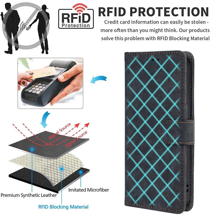 For Infinix Note 40 X6853 Case RFID Blocking Wallet PU Leather Stand Phone Cover - Black