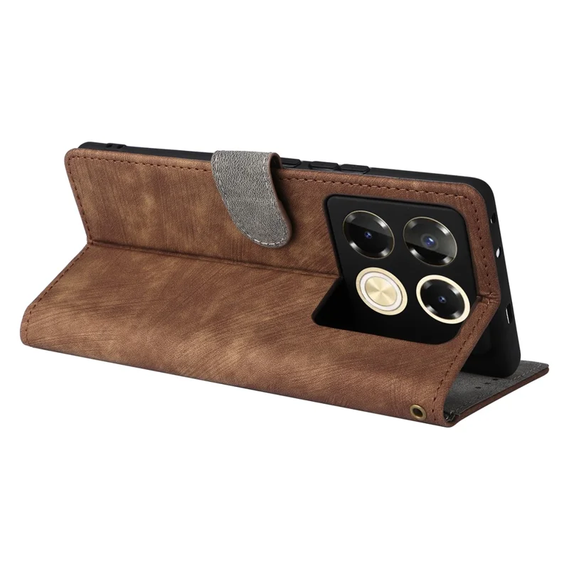 Futerał portfelowy z blokadą RFID i podstawką z kory krokodylowej dla Infinix Note 40 Pro 4G X6850 – brązowy