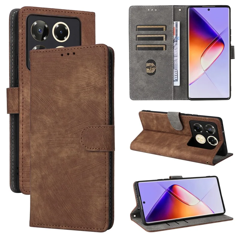 Futerał portfelowy z blokadą RFID i podstawką z kory krokodylowej dla Infinix Note 40 Pro 4G X6850 – brązowy