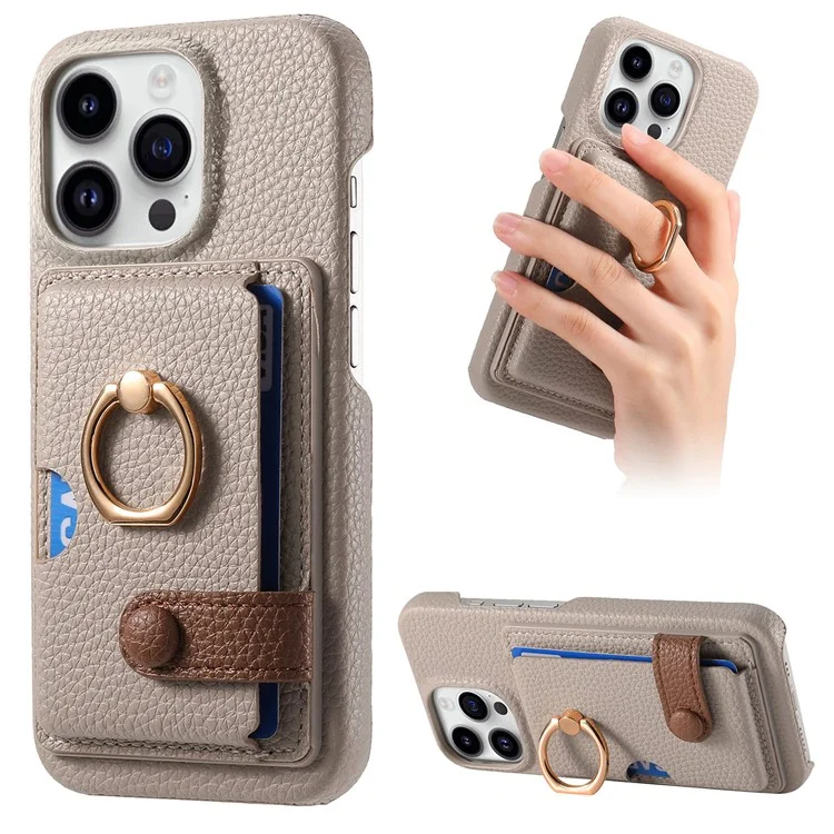 Y2 Funda para iPhone 13 Pro, ranura para tarjeta, cubierta de teléfono PU+PC+TPU con soporte - Gris caqui