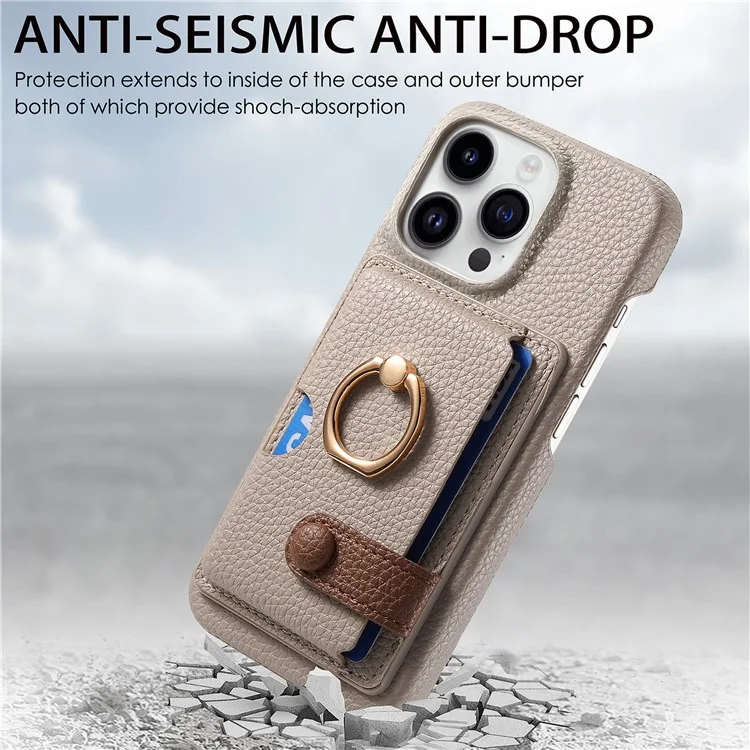 Y2 Funda para iPhone 13 Pro, ranura para tarjeta, cubierta de teléfono PU+PC+TPU con soporte - Gris caqui