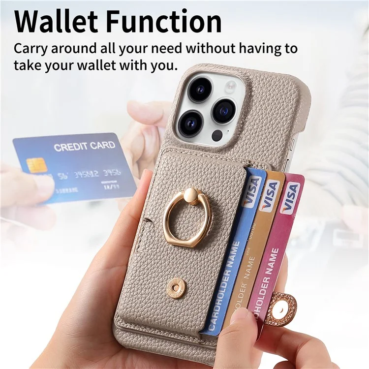 Y2 Funda para iPhone 13 Pro, ranura para tarjeta, cubierta de teléfono PU+PC+TPU con soporte - Gris caqui