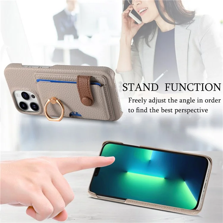 Y2 Funda para iPhone 13 Pro, ranura para tarjeta, cubierta de teléfono PU+PC+TPU con soporte - Gris caqui