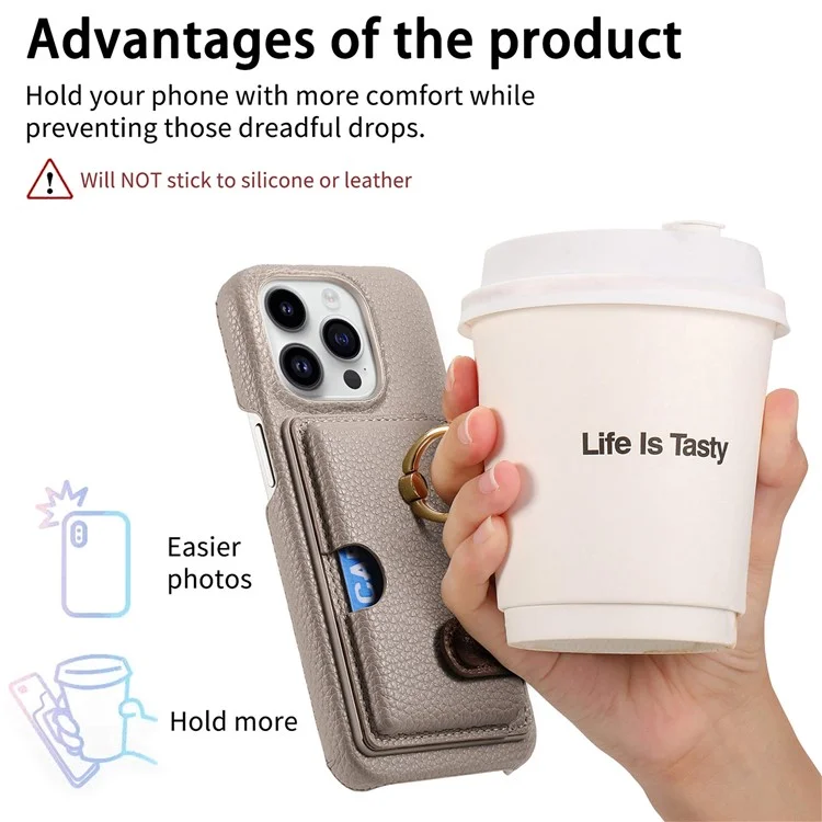 Y2 Funda para iPhone 13 Pro, ranura para tarjeta, cubierta de teléfono PU+PC+TPU con soporte - Gris caqui