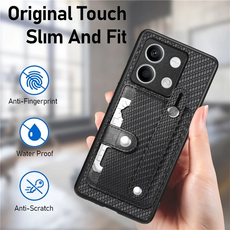 C1-01 For Xiaomi Redmi Note 13 4G Kickstand Case Card Slot Leather+TPU+PC Phone Cover - Black