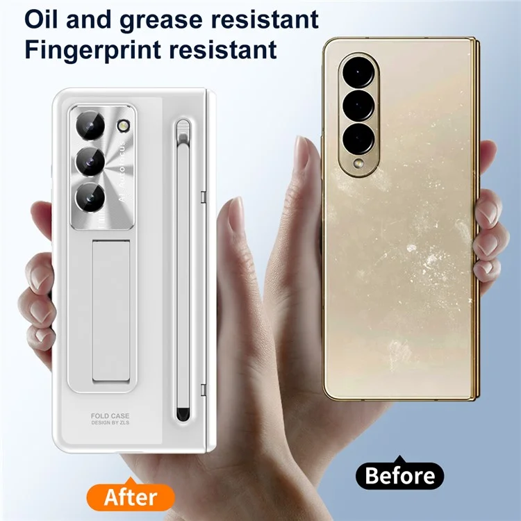 Для Samsung Galaxy Z Fold5 5G Чехол Шарнир ПК Подставка Чехол для телефона с закаленной стеклянной пленкой / Стилус - Белый
