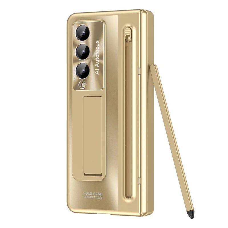 Para Samsung Galaxy Z Fold4 5G Kickstand Case Hinge PC Phone Cover com Película de Vidro Temperado, Stylus - Dourado
