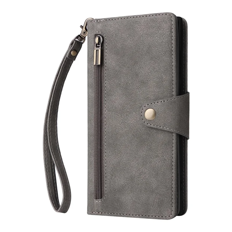 For Samsung Galaxy S23 Ultra Wallet Case Shockproof Leather Phone Cover with Rivet Decor - Grey