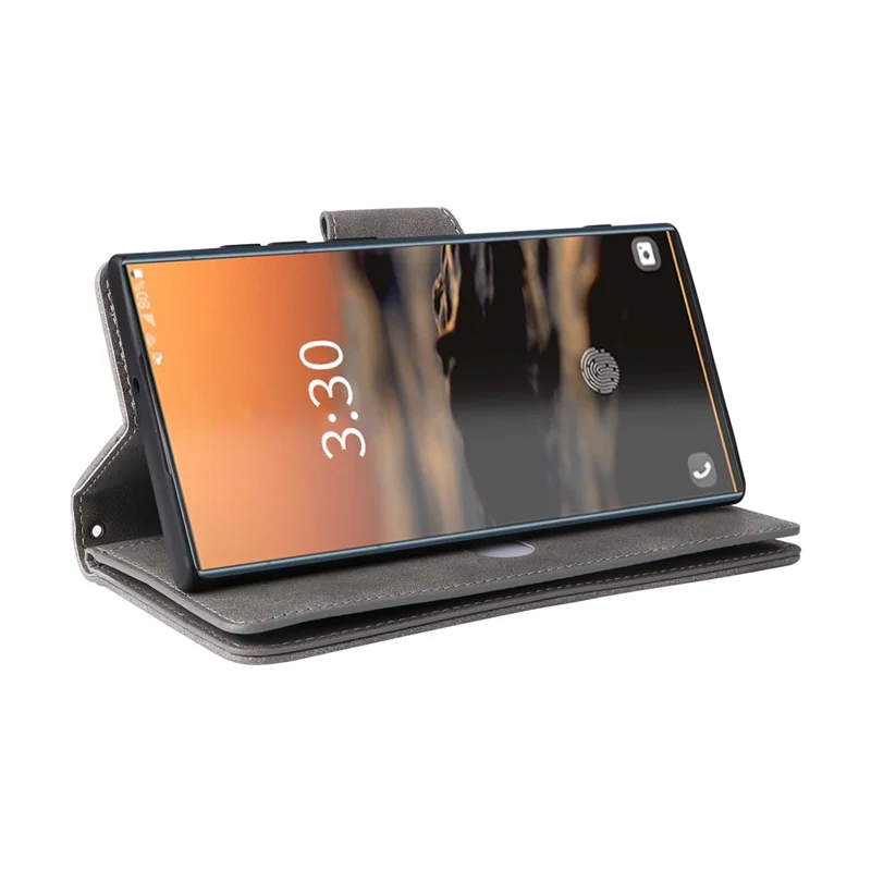 For Samsung Galaxy S23 Ultra Wallet Case Shockproof Leather Phone Cover with Rivet Decor - Grey