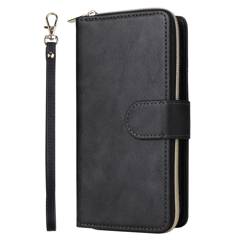 For Samsung Galaxy S23+ Case Zipper Pocket Wallet PU Leather Phone Cover - Black