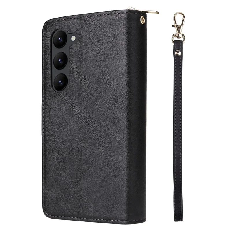 For Samsung Galaxy S23+ Case Zipper Pocket Wallet PU Leather Phone Cover - Black