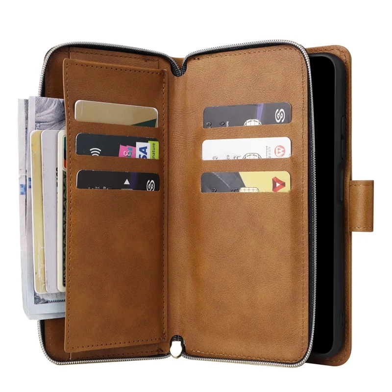 For Xiaomi Redmi Note 11S 4G / Note 11 4G (Qualcomm) Case Zipper Wallet Phone Leather Cover - Brown