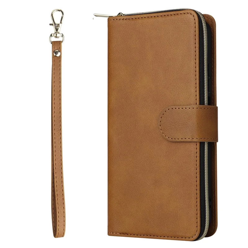 For Xiaomi Redmi Note 11S 4G / Note 11 4G (Qualcomm) Case Zipper Wallet Phone Leather Cover - Brown