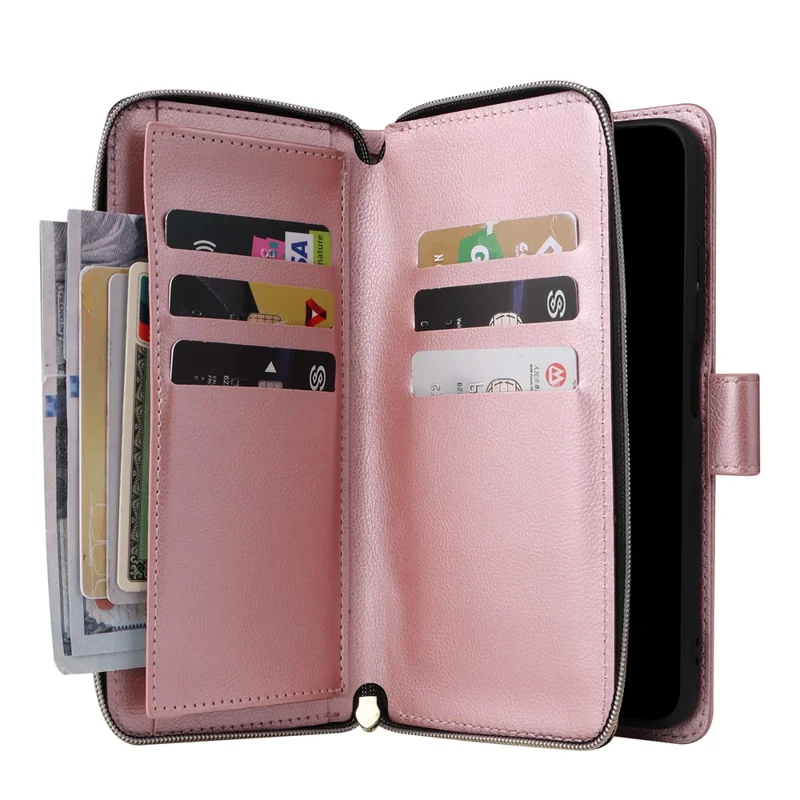 For Xiaomi Redmi Note 11S 4G / Note 11 4G (Qualcomm) Case Zipper Wallet Phone Leather Cover - Rose Gold