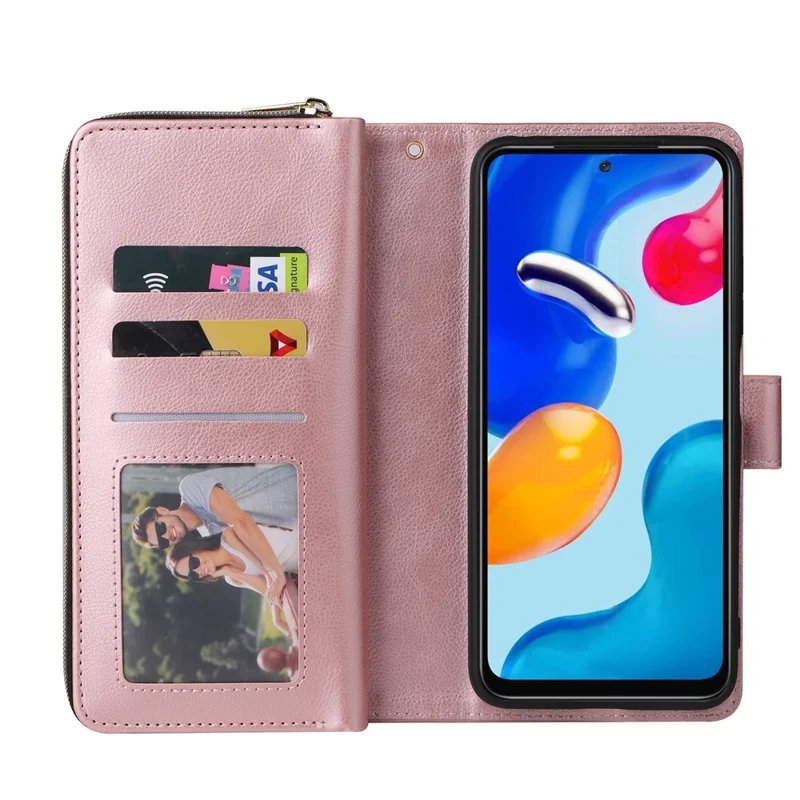 For Xiaomi Redmi Note 11S 4G / Note 11 4G (Qualcomm) Case Zipper Wallet Phone Leather Cover - Rose Gold