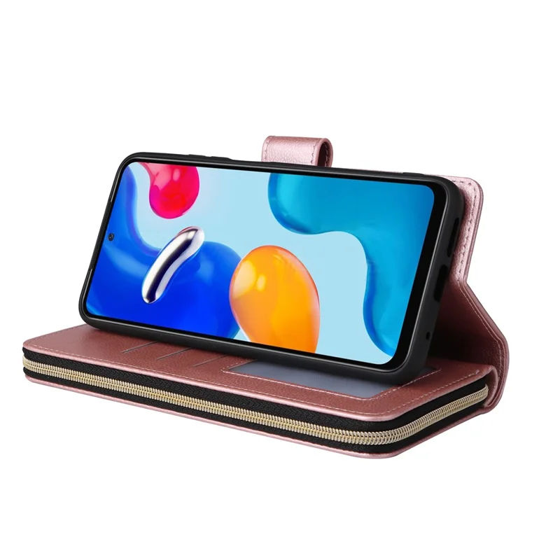 For Xiaomi Redmi Note 11S 4G / Note 11 4G (Qualcomm) Case Zipper Wallet Phone Leather Cover - Rose Gold