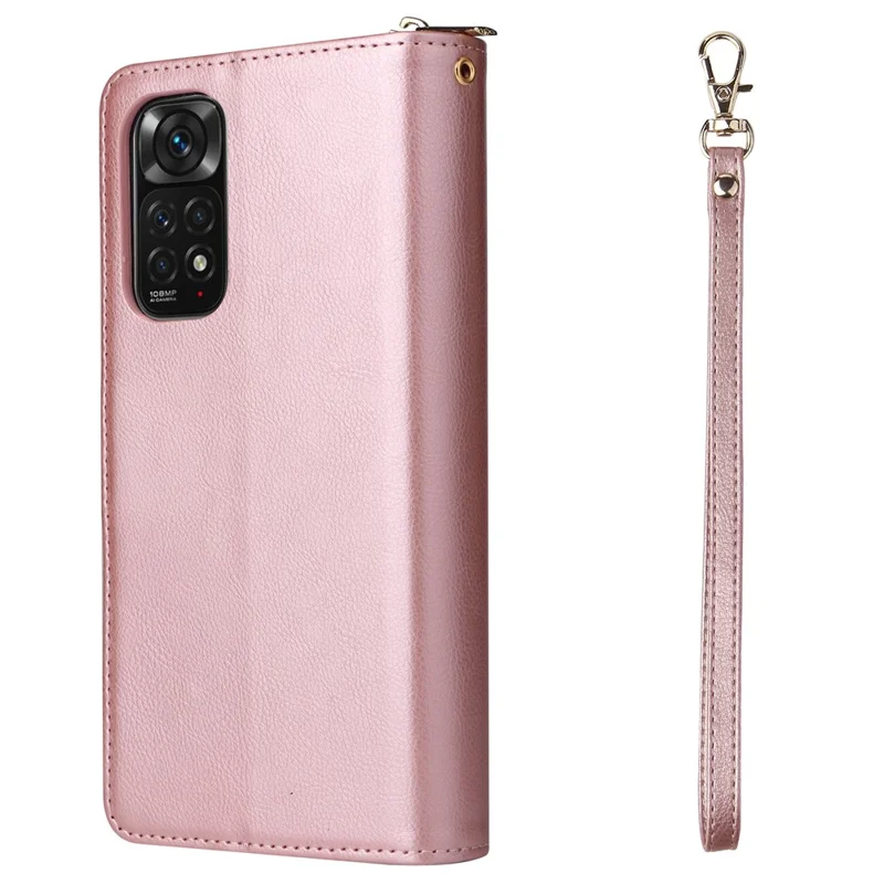 For Xiaomi Redmi Note 11S 4G / Note 11 4G (Qualcomm) Case Zipper Wallet Phone Leather Cover - Rose Gold