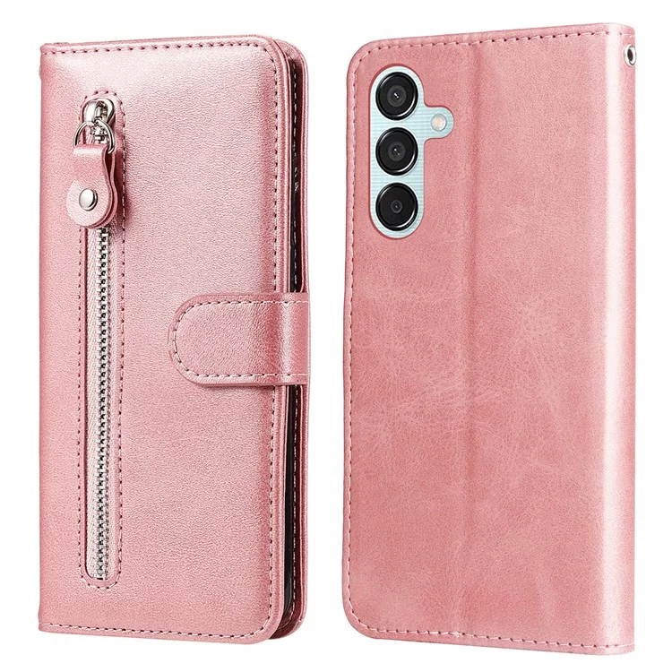 Para Samsung Galaxy M15 5G / F15 5G Funda Textura de Ternera Bolsillo con Cremallera Soporte para Teléfono Funda - Rosa