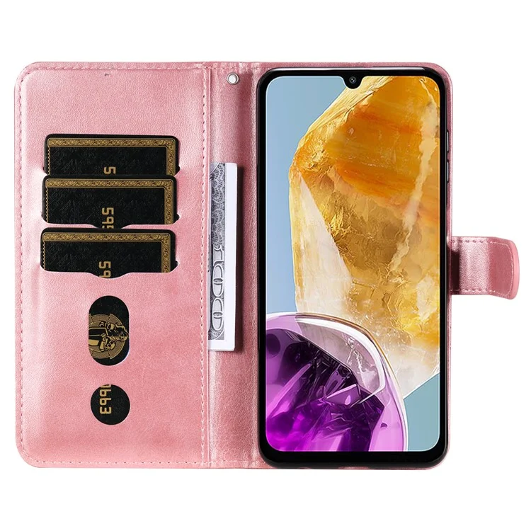 Para Samsung Galaxy M15 5G / F15 5G Funda Textura de Ternera Bolsillo con Cremallera Soporte para Teléfono Funda - Rosa