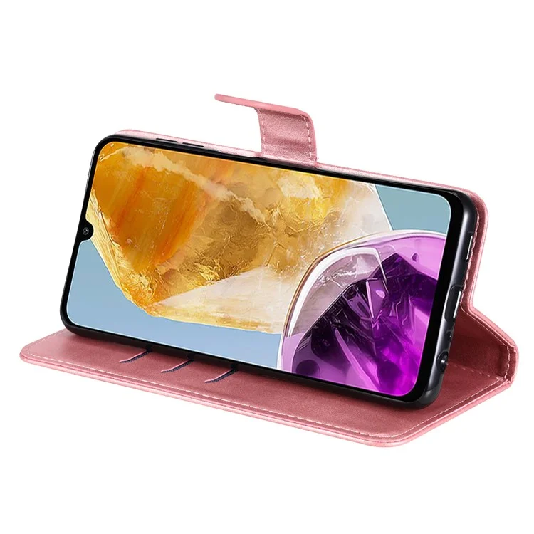 Para Samsung Galaxy M15 5G / F15 5G Funda Textura de Ternera Bolsillo con Cremallera Soporte para Teléfono Funda - Rosa