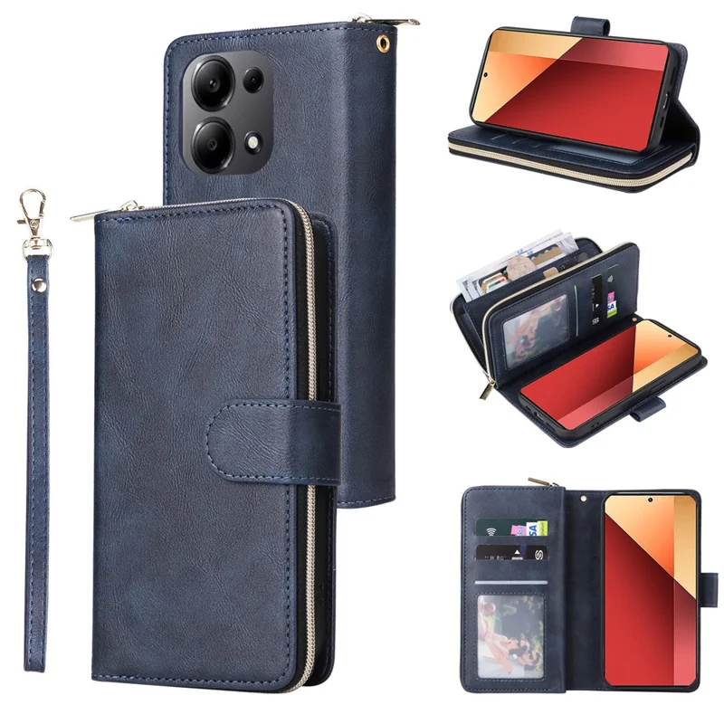 For Xiaomi Redmi Note 13 Pro 4G / Poco M6 Pro 4G Leather Case Zipper Wallet Phone Cover - Blue
