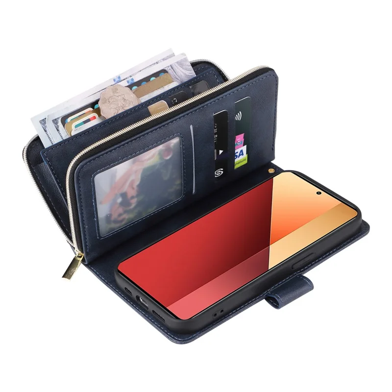 For Xiaomi Redmi Note 13 Pro 4G / Poco M6 Pro 4G Leather Case Zipper Wallet Phone Cover - Blue