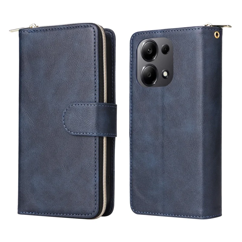 For Xiaomi Redmi Note 13 Pro 4G / Poco M6 Pro 4G Leather Case Zipper Wallet Phone Cover - Blue
