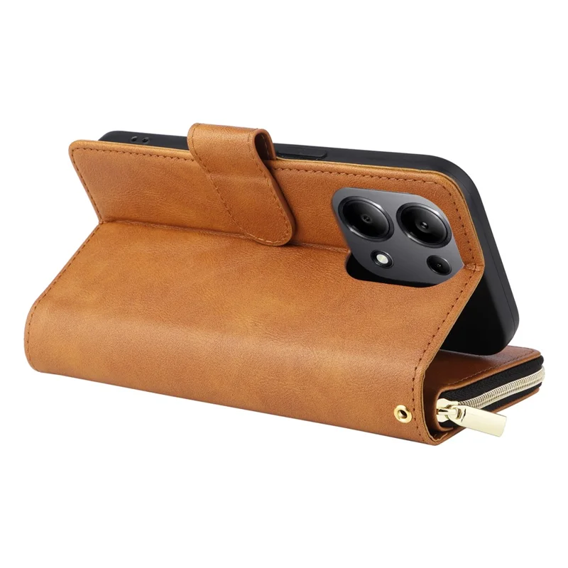 For Xiaomi Redmi Note 13 Pro 4G / Poco M6 Pro 4G Leather Case Zipper Wallet Phone Cover - Brown