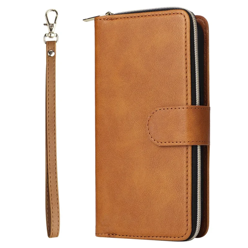 For Xiaomi Redmi Note 13 Pro 4G / Poco M6 Pro 4G Leather Case Zipper Wallet Phone Cover - Brown