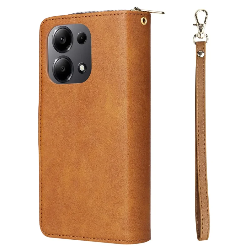 For Xiaomi Redmi Note 13 Pro 4G / Poco M6 Pro 4G Leather Case Zipper Wallet Phone Cover - Brown