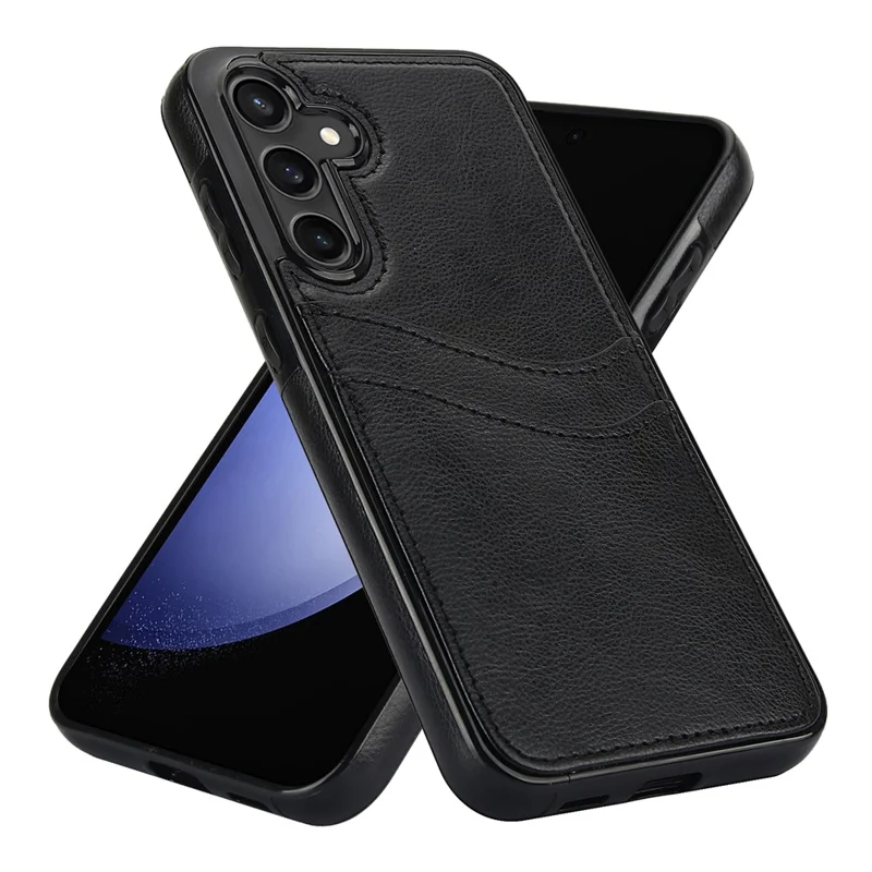 For Samsung Galaxy S23 FE Card Slot Design Phone Case Shockproof PU+TPU Phone Cover - Black
