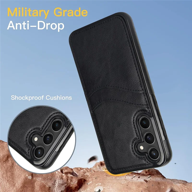 For Samsung Galaxy S23 FE Card Slot Design Phone Case Shockproof PU+TPU Phone Cover - Black