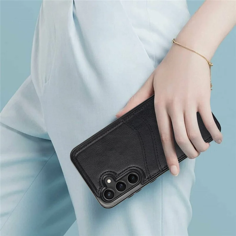 For Samsung Galaxy S23 FE Card Slot Design Phone Case Shockproof PU+TPU Phone Cover - Black