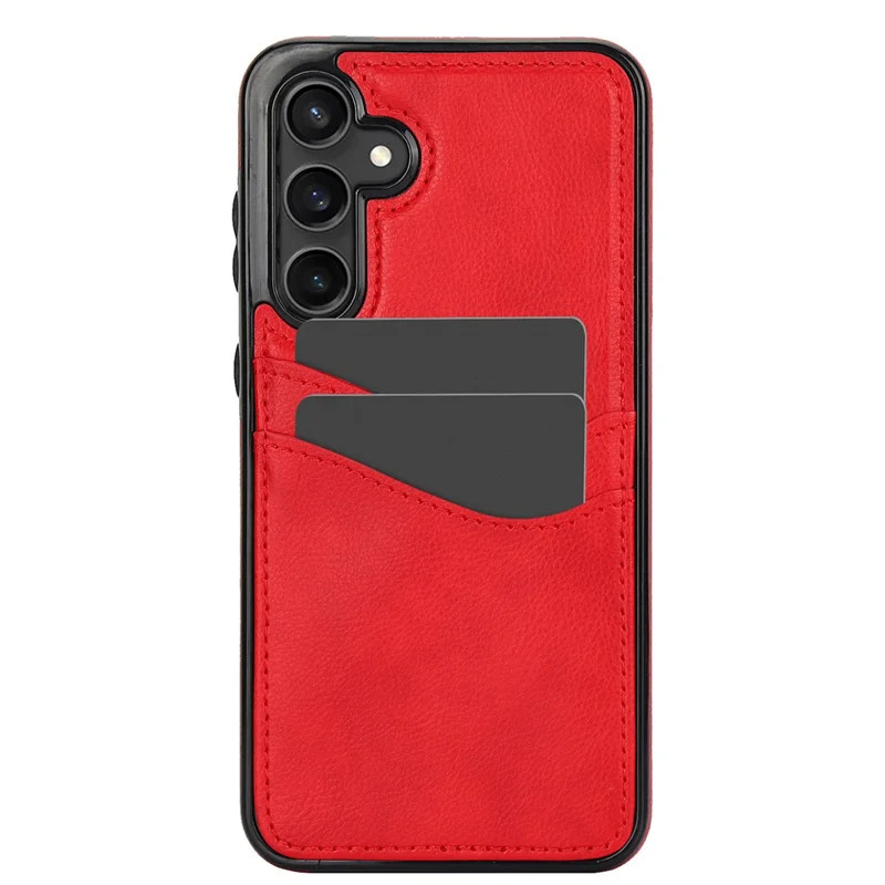 For Samsung Galaxy S23 FE Card Slot Design Phone Case Shockproof PU+TPU Phone Cover - Red