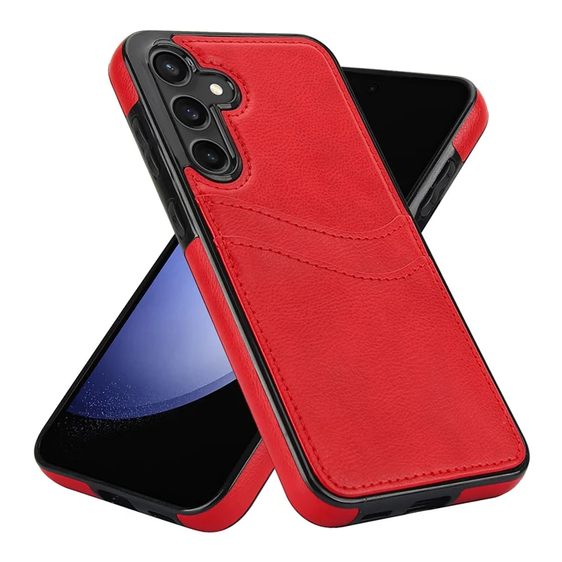 For Samsung Galaxy S23 FE Card Slot Design Phone Case Shockproof PU+TPU Phone Cover - Red
