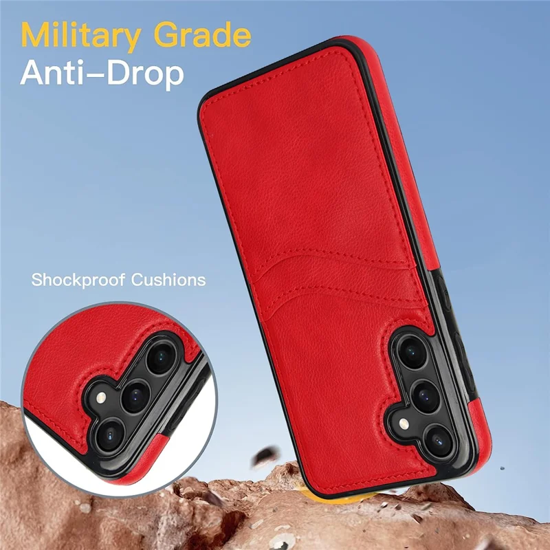 For Samsung Galaxy S23 FE Card Slot Design Phone Case Shockproof PU+TPU Phone Cover - Red