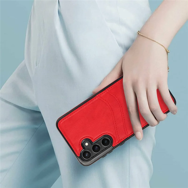 For Samsung Galaxy S23 FE Card Slot Design Phone Case Shockproof PU+TPU Phone Cover - Red