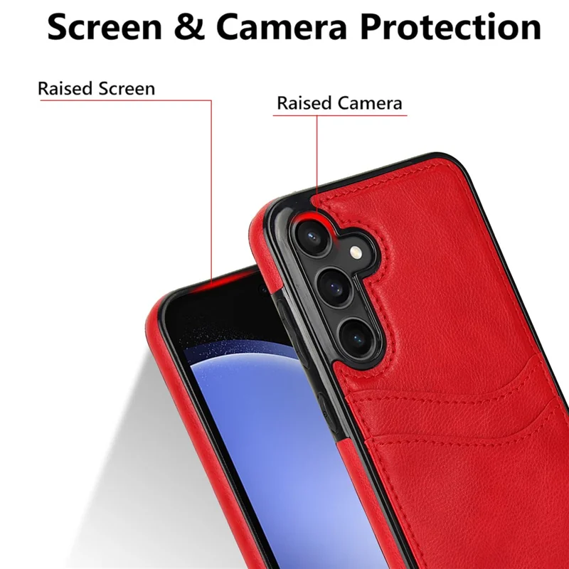 For Samsung Galaxy S23 FE Card Slot Design Phone Case Shockproof PU+TPU Phone Cover - Red
